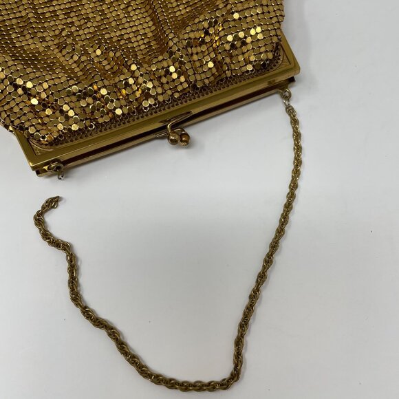 Vintage Whiting & Davis Gold Mesh Evening Bag Clutch PurseChain Strap Kiss Lock - Picture 6 of 7